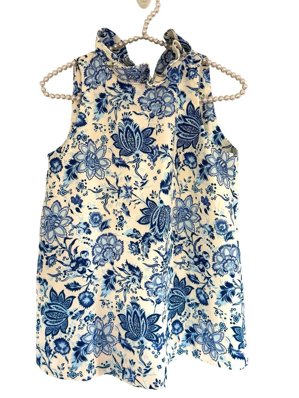 TUCKERNUCK Mason Blue Floral Chintz Ruffle-Neck Sleeveless- Women's